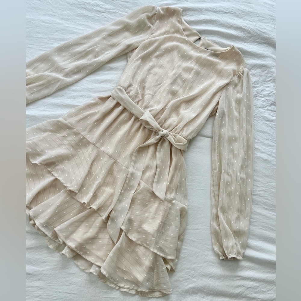Elegant Cream Long Sleeve Dress